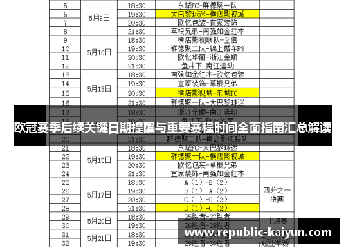 欧冠赛季后续关键日期提醒与重要赛程时间全面指南汇总解读